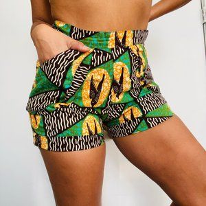 African Print High Waisted Shorts (Medium)